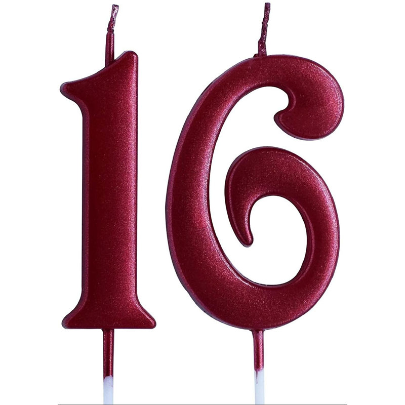 jintokys Red 16Th Birthday Candle, Number 16 Years Old Candles Cake